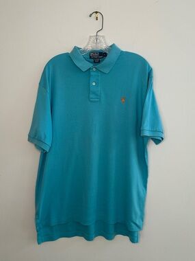 Polo by Ralph Lauren Men's Large Turquoise Polo w/Orange Embroidered Pony Logo